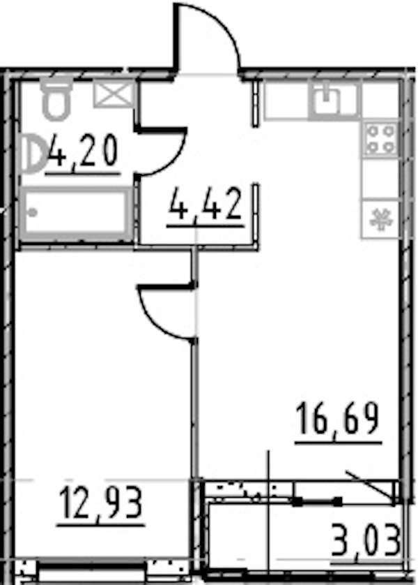 1-комнатная квартира 38.24 м², 6/9 эт., ЖК «Город Первых»